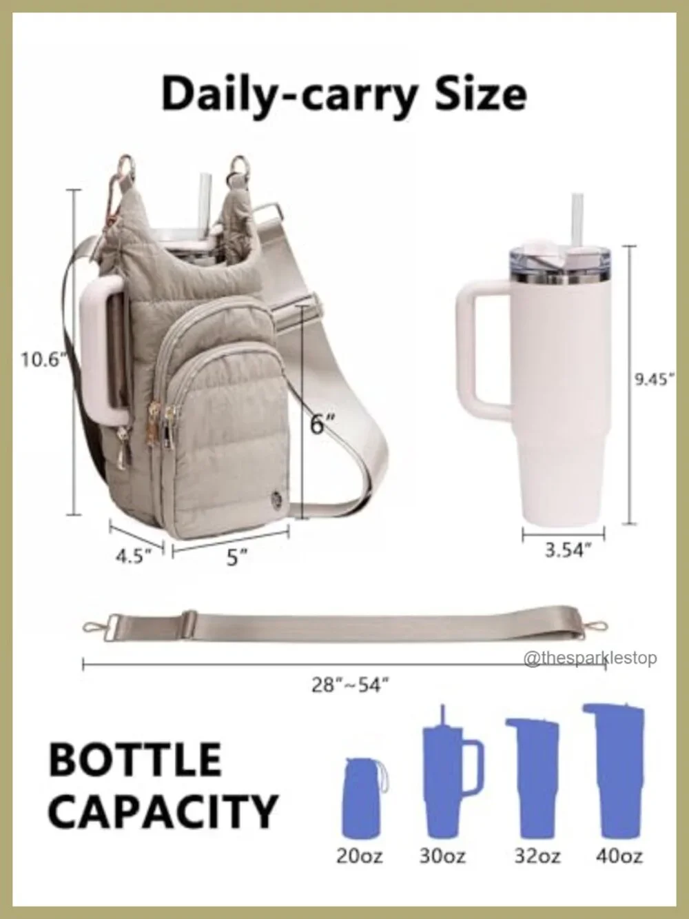 Water Bottle Holder with Strap for 20-40 oz Crossbody Carrier Nylon